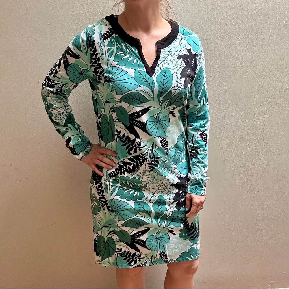 Coolibar UPF Swim Cover Dress Hawaiian Floral Blue Teal Small